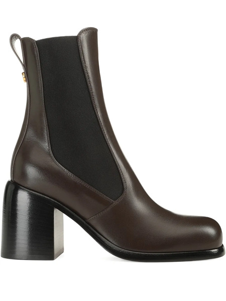  Sergio Rossi 80mm Avenue Chelsea Leather Boots - Brown 
