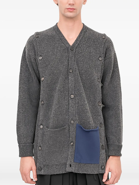  Setchu Button-up Contrast-pocket Cardigan - Grey 