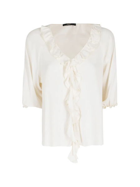  Seventy Ruffled V-neck Blouse - Neutrals 