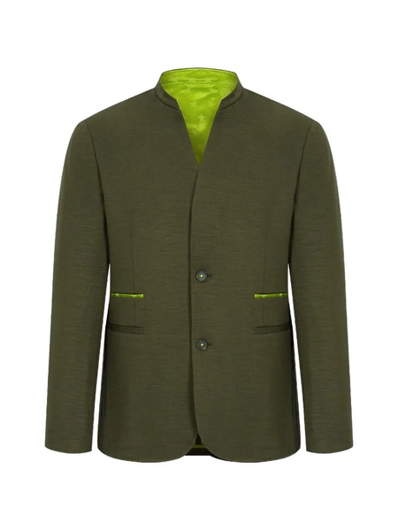  Shanghai Tang Contrast-binding Wool Blazer - Green 