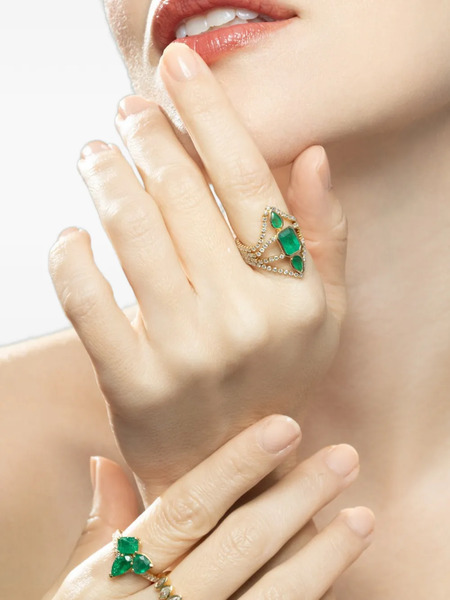  Shay Deco Emerald And Diamond Stacked Ring - Gold 