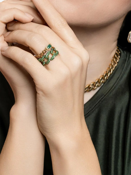  Shay Emerald Rectangle Link Ring - Gold 