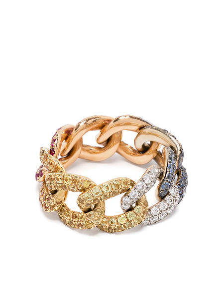  Shay 18k Yellow Gold Rainbow Pave Essential Link Ring 