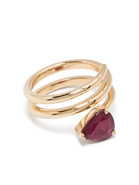  Shay 18k Yellow Gold Spiral Ruby Pinky Ring 
