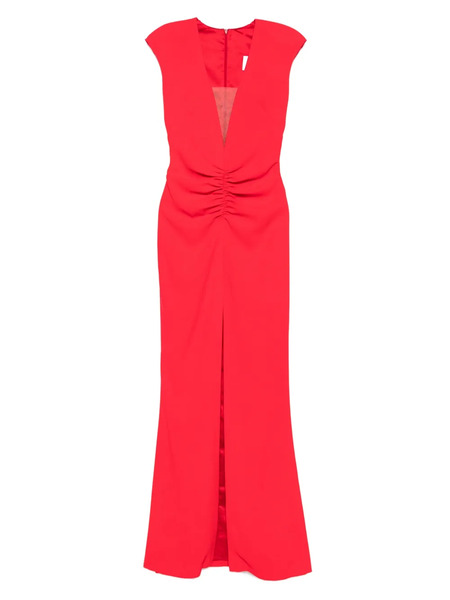  Silk Love & Lace Ruched-front Split Maxi Dress - Red 