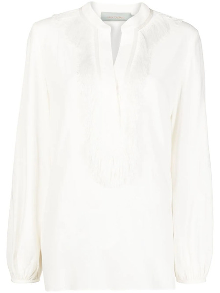  Silvia Tcherassi Frayed-edge V-neck Blouse - White 
