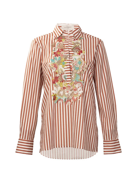  Silvia Tcherassi Karole Striped Floral Blouse - Brown 