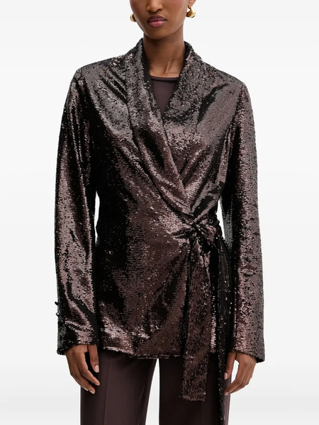  Silvian Heach Sequin Tie Blazer - Brown 
