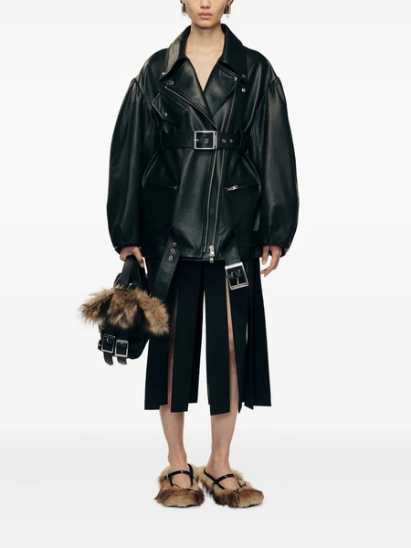  Simone Rocha Belted Leather Jacket - Black 