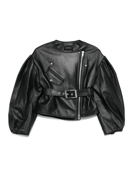  Simone Rocha Belted Puff-sleeve Leather Jacket - Black 