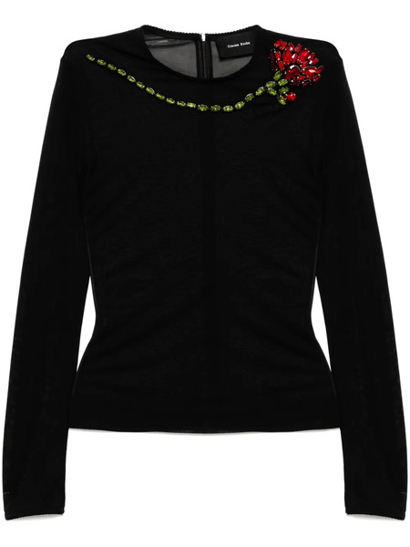  Simone Rocha Carnation-embellished Mesh Top - Black 
