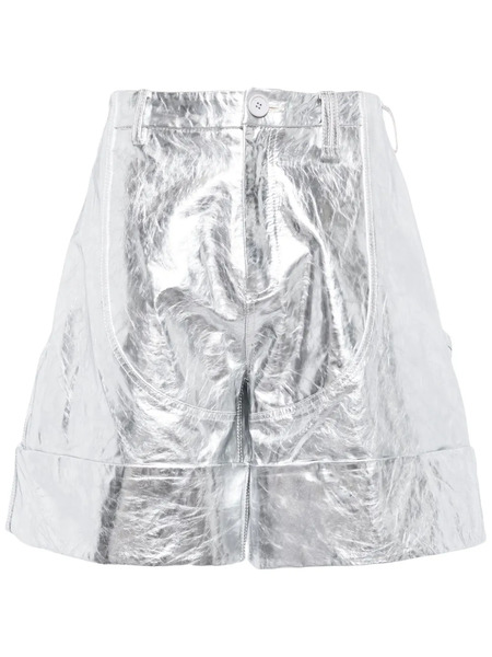  Simone Rocha Crinkled A-line Leather Shorts - Silver 