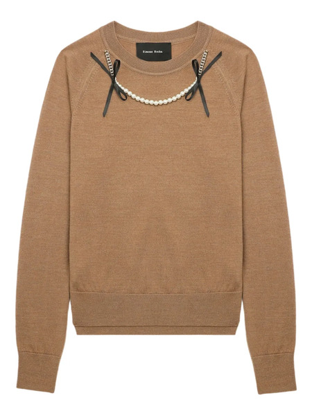  Simone Rocha Embellished Raglan-sleeve Sweater - Brown 