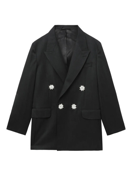  Simone Rocha Flower-embellished Double-breasted Blazer - Grey 