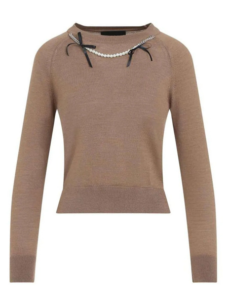  Simone Rocha Pearl Chain Bow Sweater - Neutrals 