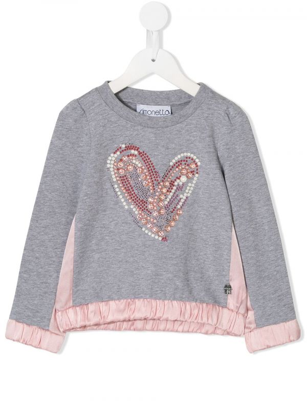  Simonetta Embellished Heart Sweatshirt - Grey 