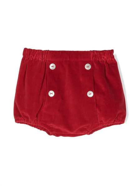  Siola Velvet-effect Decorative-buttons Shorts - Red 