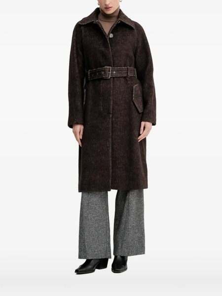  Sisley Belted Collared Single-breasted Coat - Brown 