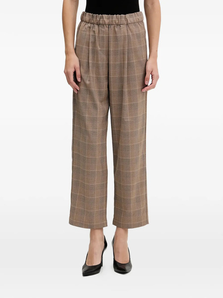  Sisley Elasticated Checked Cropped Trousers - Brown 