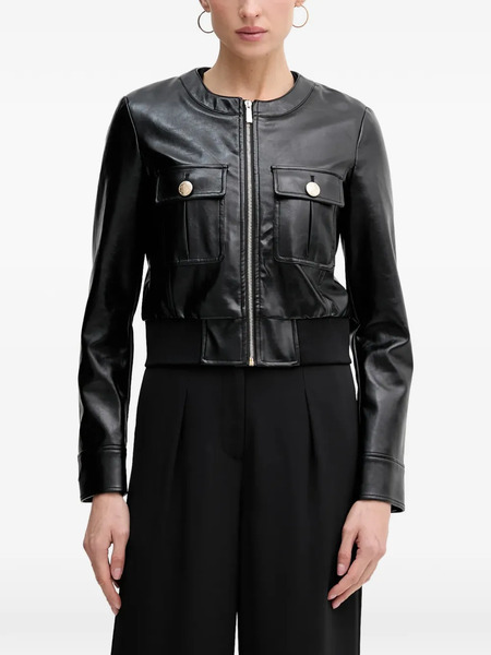  Sisley Flap-pockets Zipped Biker Jacket - Black 