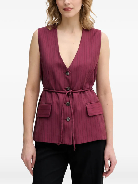  Sisley Pinstripe Buttoned V-neck Gilet - Red 