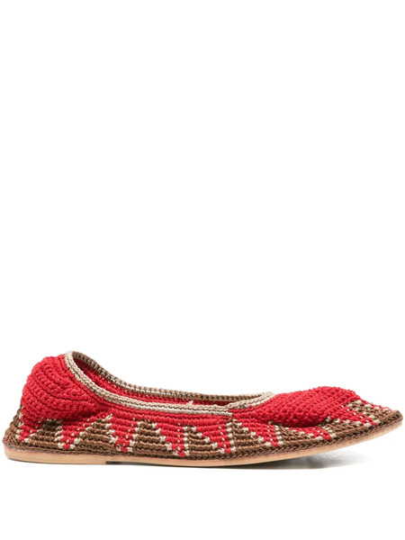  Slo_hand_made Crochet Patterned Ballet Flats - Red 