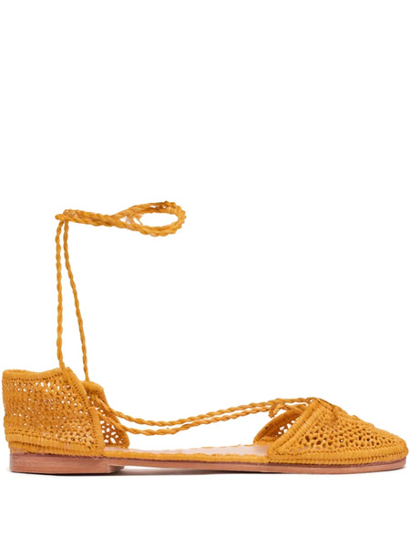  Slo_hand_made Lace-up Raffia Flat Espadrilles - Orange 