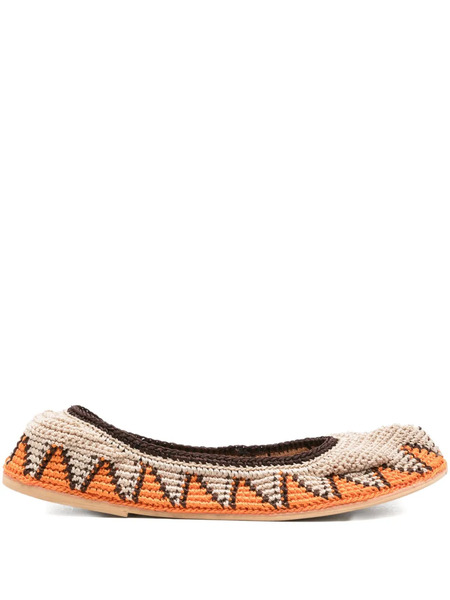  Slo_hand_made Triangle-pattern Crochet Ballet Flats - Neutrals 