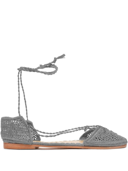  Slo_hand_made Woven-raffia Flat Pumps - Grey 