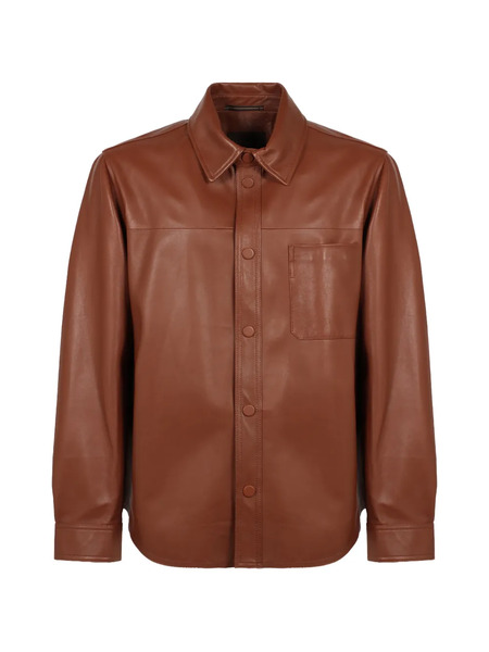  Slowear Button Front Leather Shirt - Brown 