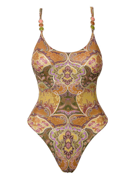 Sofia Erhan Aurelia Beaded Printed Swimsuit - Neutrals 