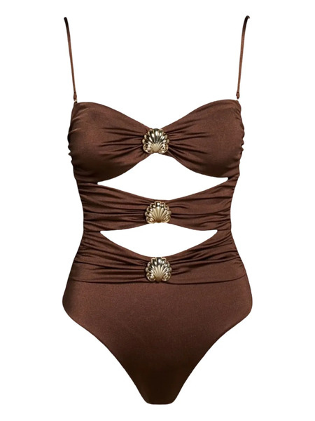  Sofia Erhan Sarah Shell-embellished Cut-out Swimsuit - Brown 