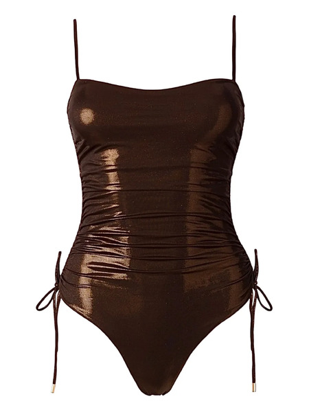  Sofia Erhan Shimmer-effect Drawstring Swimsuit - Brown 