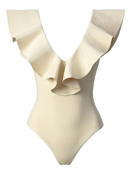  Sofia Erhan Sleeveless Ruffle-neck Swimsuit - Neutrals 