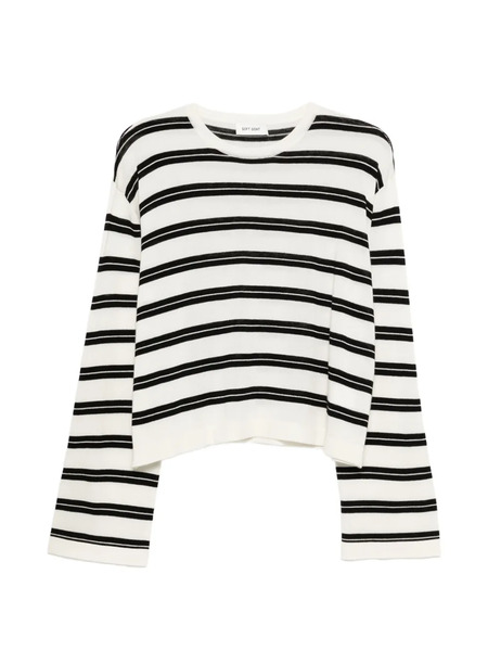  Soft Goat Striped Long-sleeve Sweater - White 