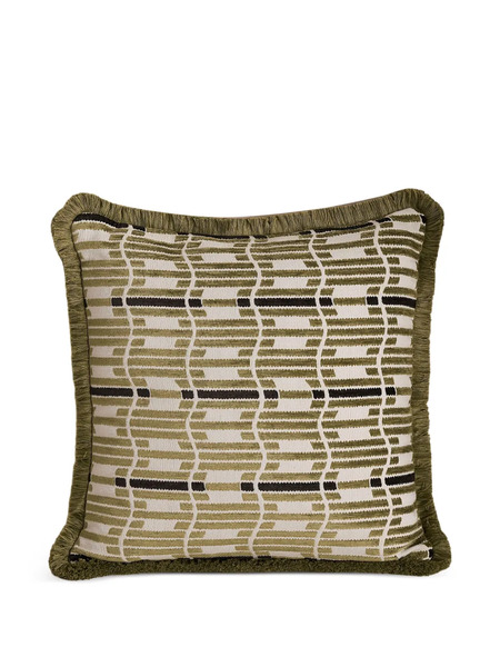  Soho Home Erin Geometric-pattern Fringed Cushion - Green 
