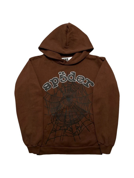  Sp5der Drawstring Hooded Sweatshirt - Brown 