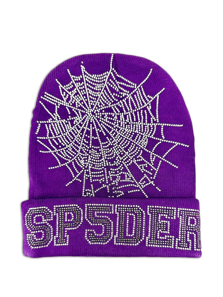  Sp5der Rhinestone-web Beanie - Purple 