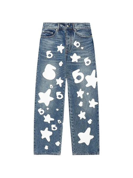  Sp5der Star Print Bootcut Jeans - Blue 