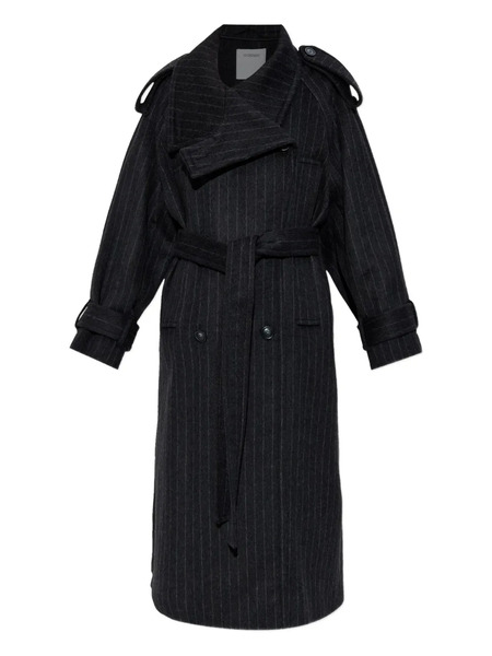  Sportmax Pinstripe-pattern Belted Coat - Black 