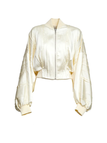  Sportmax Pleated Bomber Jacket - Neutrals 