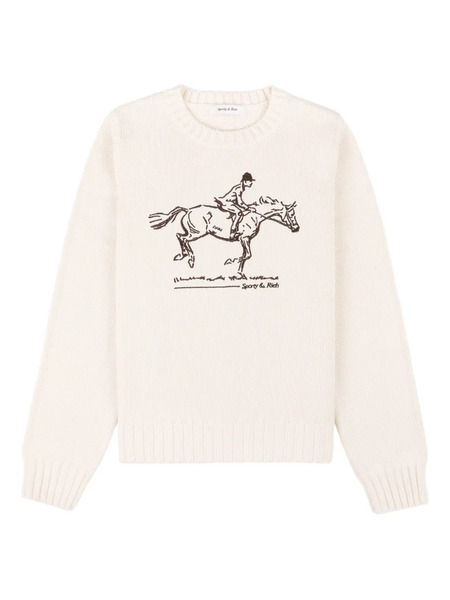  Sporty & Rich Equestrian Graphic Crew-neck Sweater - Neutrals 