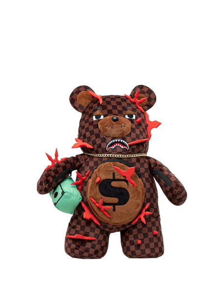  Sprayground Checked-pattern Bear-shape Backpack - Brown 