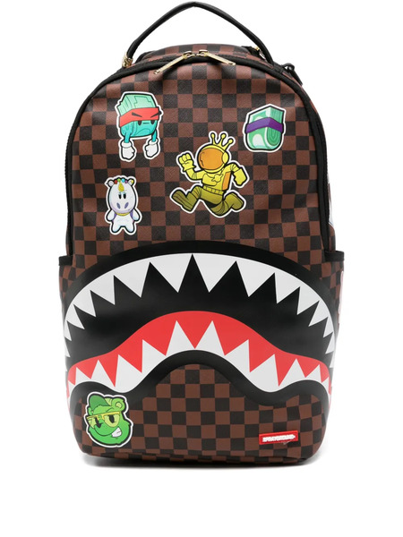  Sprayground Kid Shark-mouth Checkered Backpack - Brown 