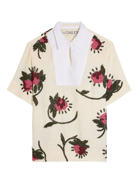  S.s.daley Iona Beaded Linen Top - Neutrals 