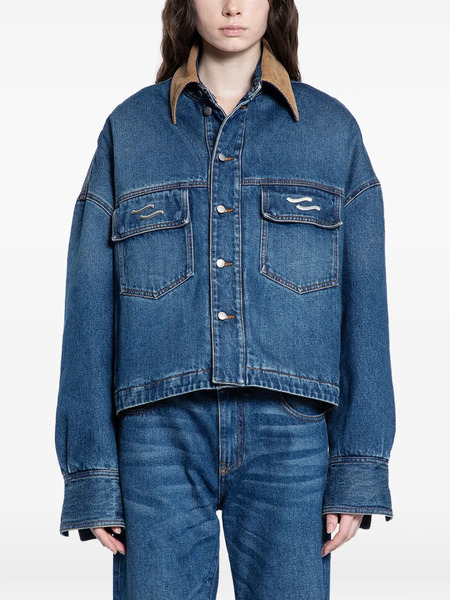  Ssheena Contrasting-collar Denim Jacket - Blue 