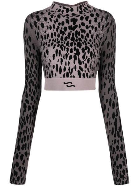  Ssheena Hyena-pattern Cropped Jumper - Purple 