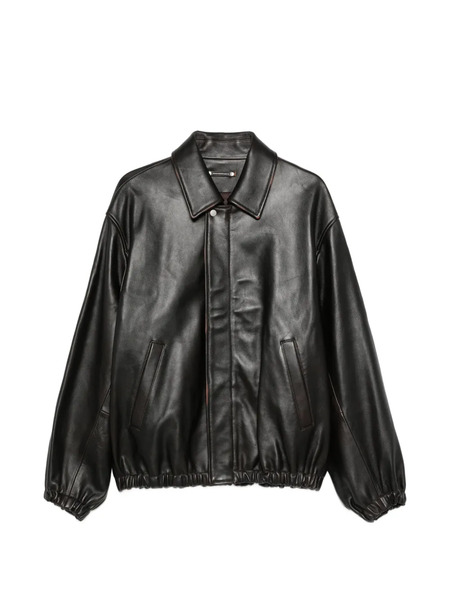  Ssstein Collared Leather Jacket - Brown 