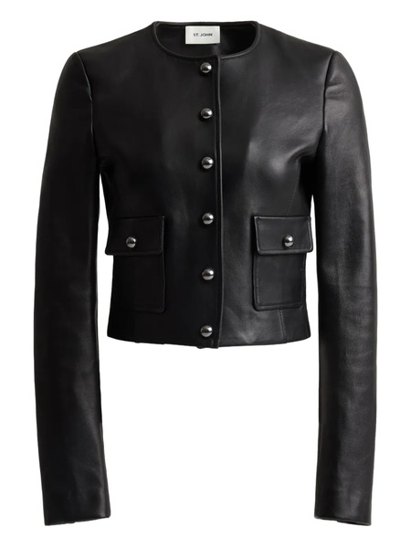  St. John Button Leather Jacket - Black 