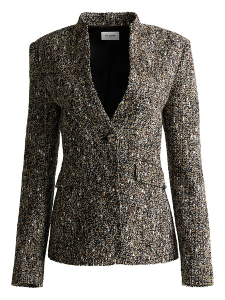  St. John Buttoned Tweed Jacket - Black 